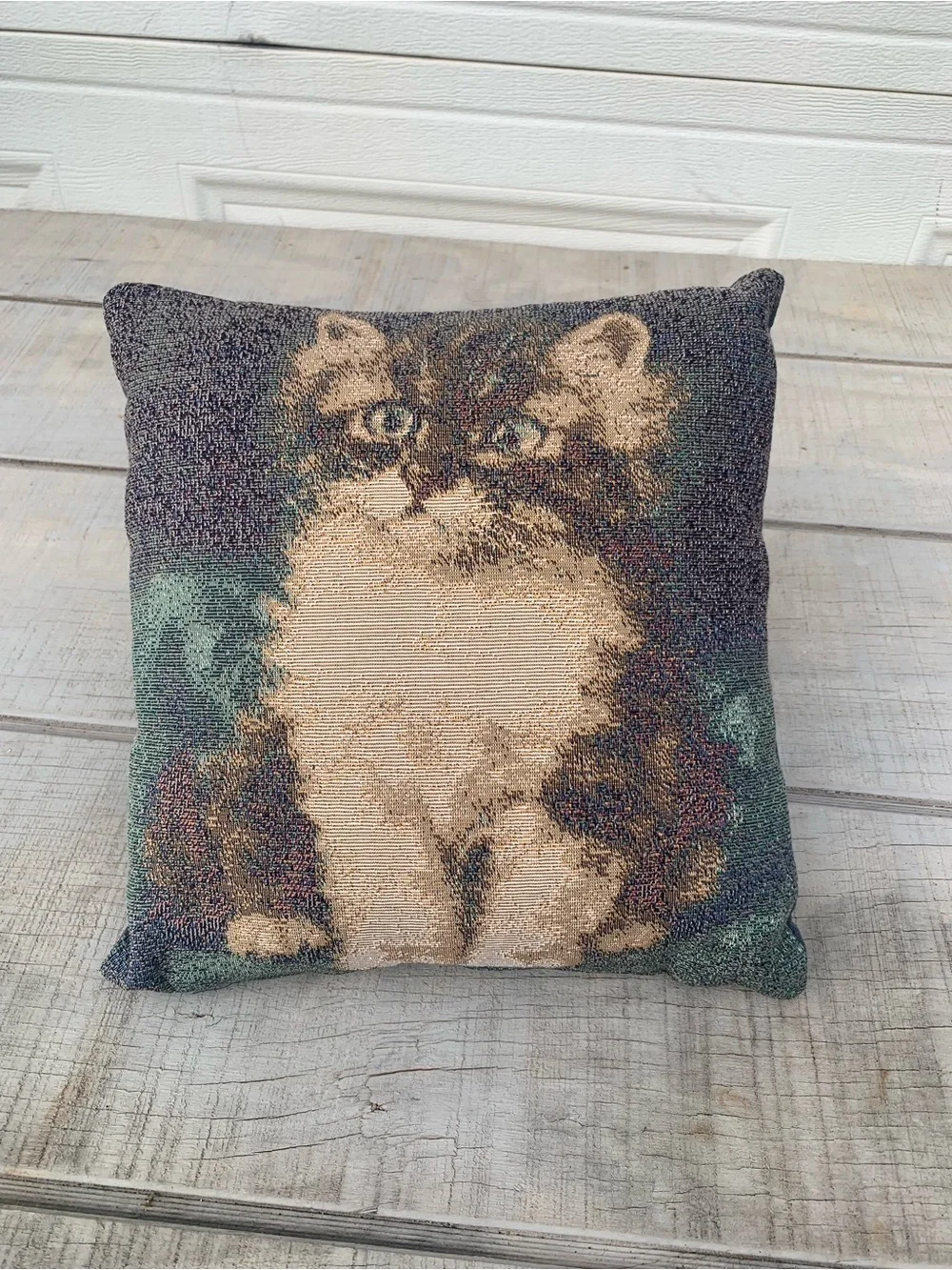 Vintage Style Cat Kitten Tapestry Throw Pillow Woven Decorative Cushion 12x12”